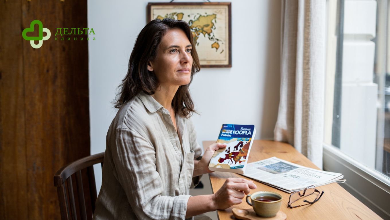 Женщина сидит за столом